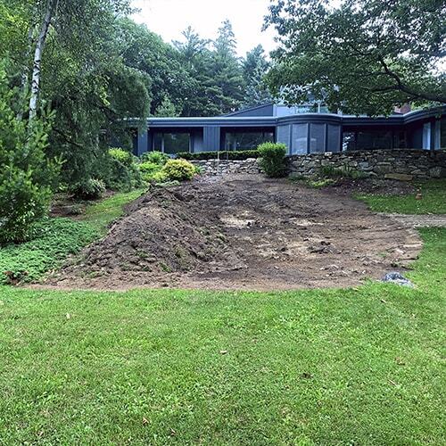 Excavation project in front of modern home in Litchfield County, CT